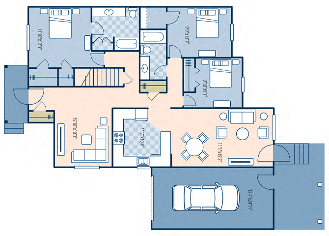 Floor plan for 3 beds, 2 baths, 1479 sqft